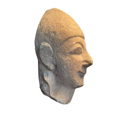 Cypriot head of a male votary. Archaic Cyprus. Beardless male wearing a conical helmet. View number 1