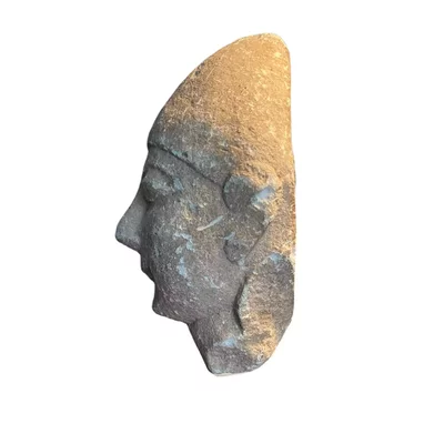 Cypriot head of a male votary. Archaic Cyprus. Beardless male wearing a conical helmet. View number 3