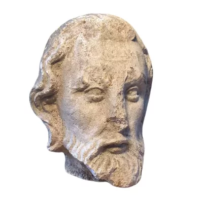 Head of apostle or Christ. 13th century Main view of the sculpture