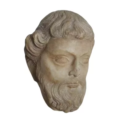 Head of an apostle or a prophet. Carved marble. Main view of the sculpture