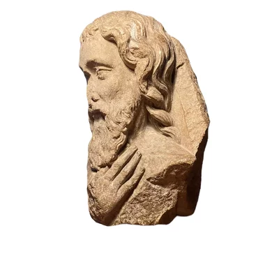 Bust of a Gothic apostle from the workshops of Reims. Sculpture in limestone. View number 1