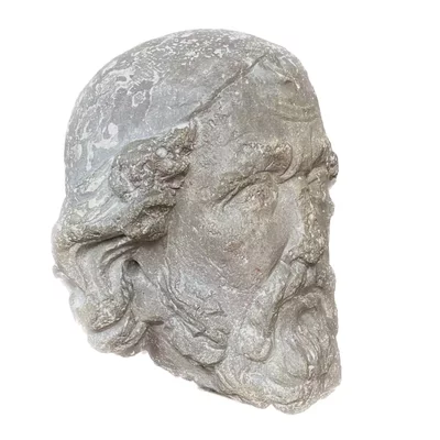 Gothic period prophet's head sculpture. 14th century. Main view of the sculpture