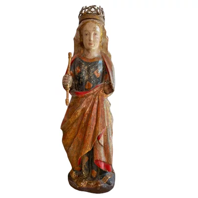 Catalan Gothic Virgin. Polychrome wood. Main view of the sculpture