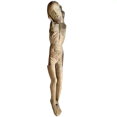 Triumphant Christ wood polychrome sculpture. Gothic Corpus Christi. View number 1