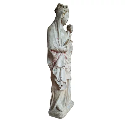 Gothic Virgin and Child from Ile-de-France. Polychrome stone. View number 1